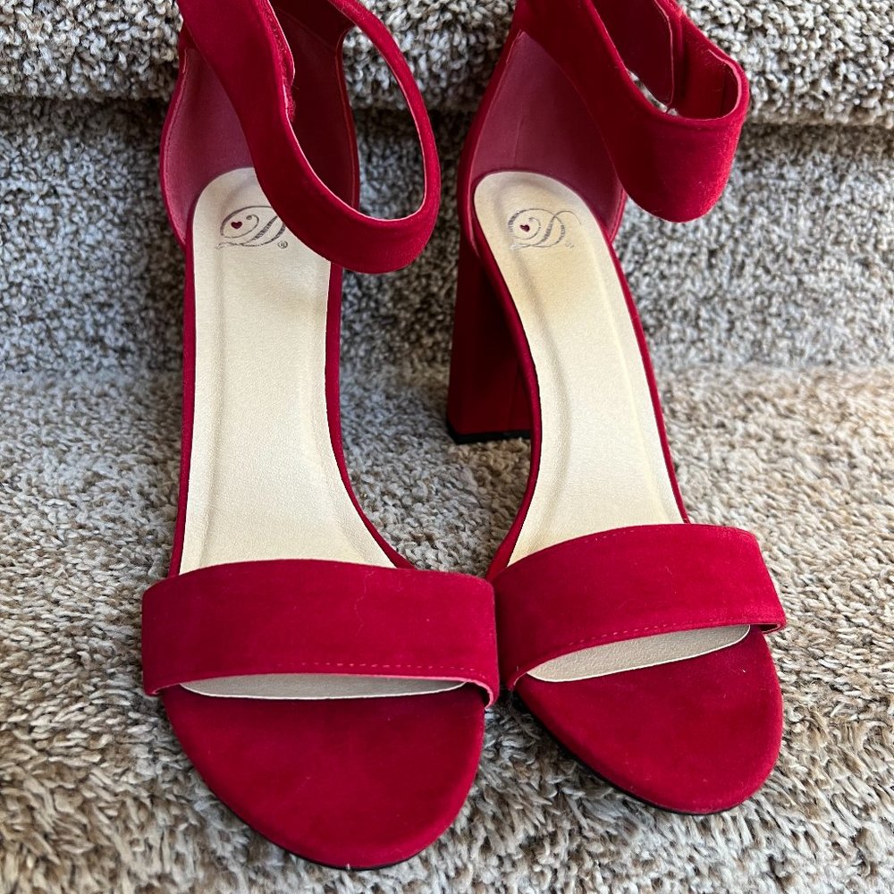 Non-Branded Women's Red Velvet Ankle Strap Heels